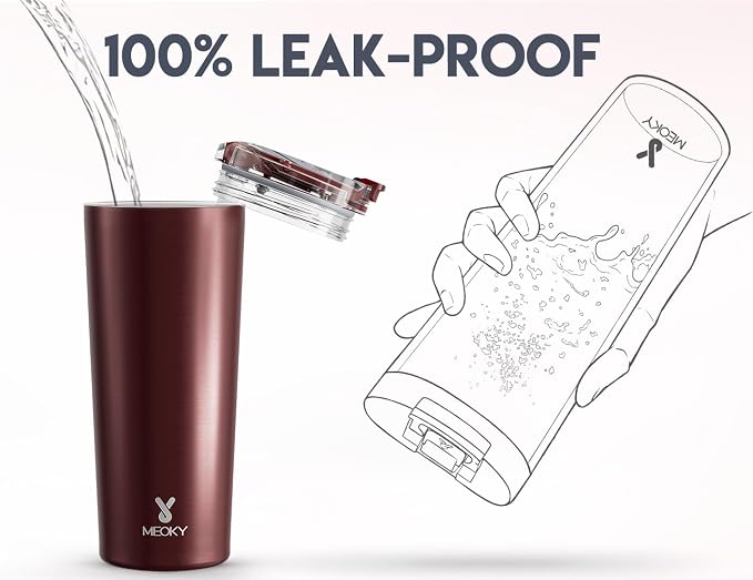 Meoky 24 oz Insulated Travel Coffee Mug: Leak Proof Lid, Mahogany | Stainless Steel Coffee Tumbler, Keeps Hot for 8 Hours or Cold for 24 Hours, Fits in Car Cup Holder, BPA Free