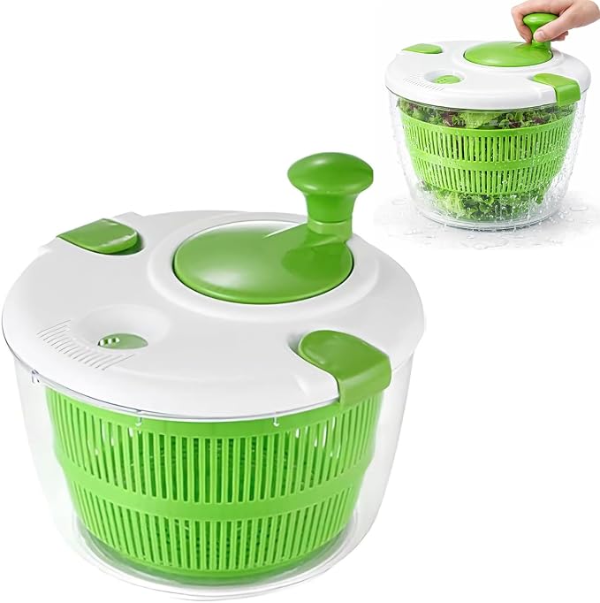 Large Salad Spinner 5 Quart, Manual Lettuce Dryer and Vegetable Washer with Easy Spin Handle, Removable Basket, Drain Bowl and Non-Slip Base for Salad, Greens, Fruits and Kitchen Prep