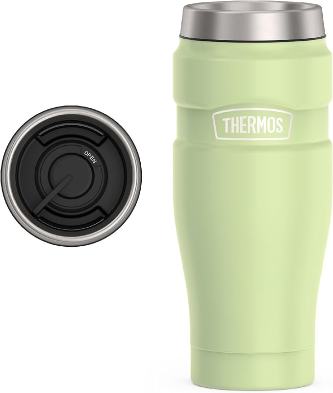 THERMOS Stainless King Stainless Steel Tumbler, 16oz, Matte Green | Vacuum-Insulated Coffee Tumbler for Hot & Cold Drinks, For Commuting & Traveling