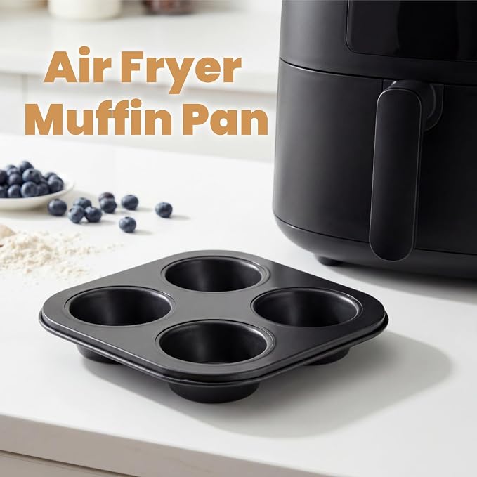 6 Pack Air Fryer Muffin Pan, 4 Cup Non-Stick Baking Pan | Carbon Steel Small Oven Muffin Tin, Round Cupcake Bakeware Cake Mould for Egg Muffin, Quiches, Frittatas