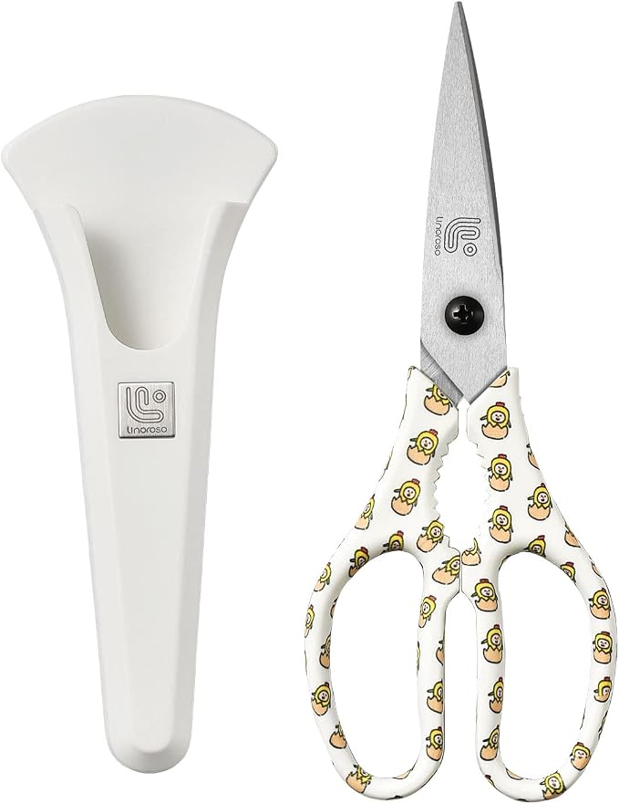 Kitchen Scissors Heavy Duty Kitchen Shears with Magnetic Holder Made with Japanese Steel 4034, Multipurpose Ultra Sharp Cooking Scissors for Meat/Vegetables/BBQ/Herbs/Pizza (Graphic,Chick)