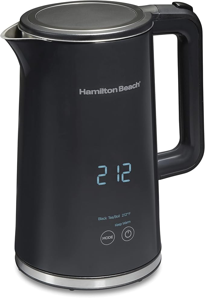 Hamilton Beach Digital Temperature Control Electric Tea Kettle, Hot Water Boiler & Heater 1.7L, 5 Preset Modes + Keep Warm, Fast Boil 1500 Watts, BPA Free, Cool-Touch Exterior, Black (41033) | Fast Boiling 1500 Watts |Temp Control + 5 Presets | Cool-To...
