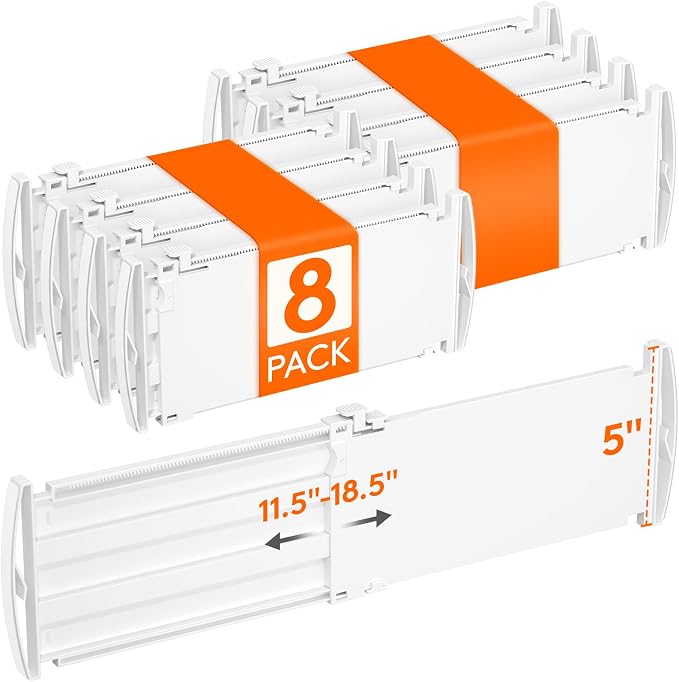 Lifewit 5" Tall Drawer Dividers, Adjustable Deep Drawer Organizer Clothes | 11.5"-18.5" Expandable Plastic Separators for Dresser, Kitchen, Cabinet, Nursery, Office, Socks & Underwear Storage, 8 Pack