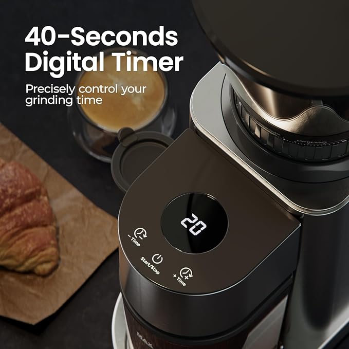 Electric Burr Coffee Been Grinder with Adjustable 24 Precise Grind Settings, 40s Digital Timer for French Press, Espresso, and Drip Pour Over, Home Use, Black