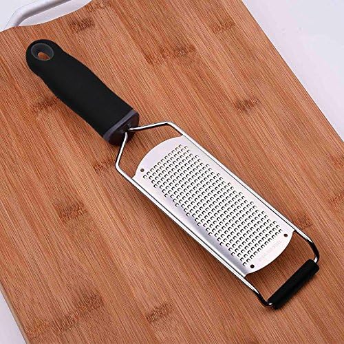 Wide Lemon Zester & Cheese Grater, 18/8 Stainless Steel with Cover, Black | Extra-wide Fine Grating Surface for Citrus, Parmesan, Ginger and Garlic, 18/8 Stainless Steel Blade, Non-slip Top Pads, Cover