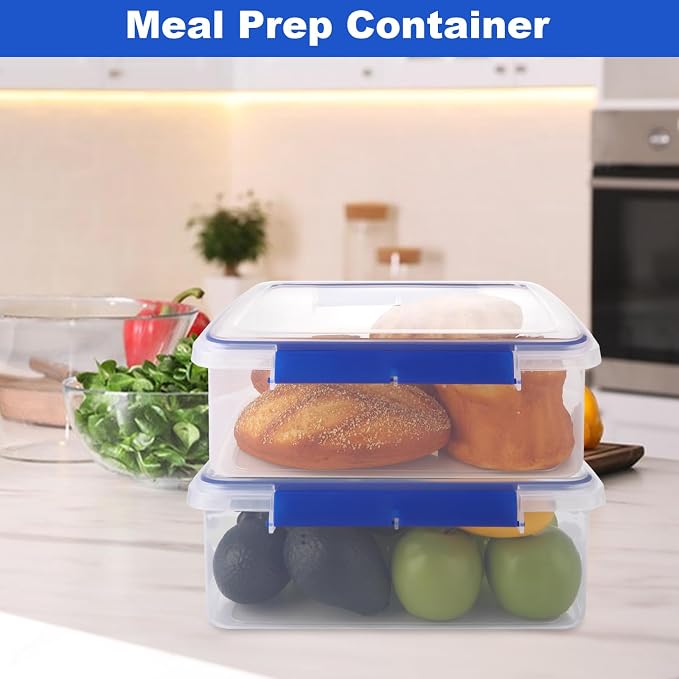 2 Pcs Large Food Storage Containers with Airtight Lid, 5.5L Reusable Meal Prep Container, Food-Grade Plastic Bread Box for Homemade Bread, Cookies, Food