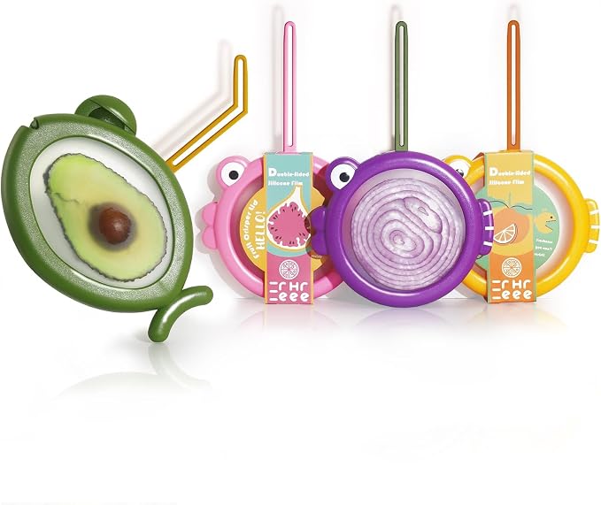 Silicone Food Storage Containers, 4Pcs Avocado Saver Produce Holder | Keep avocados fresh! Reusable Onion Storage for tomato, lemons, garlic & potato. Fresh fruit fridge organizers.