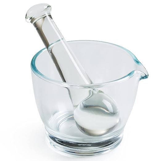 8oz Glass Mortar and Pestle Bowl, Medicine Grinder and Mixer for Pharmacy or Science Lab