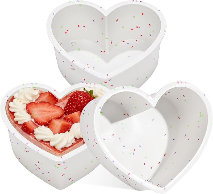 4 Inch Mini Heart Shaped Silicone Cake Pans, Cream, Set of 3 | Nonstick, Easy to Clean, BPA-free, Heat Resistant up to 446℉, Oven Safe, Dishwasher Safe, for Baking