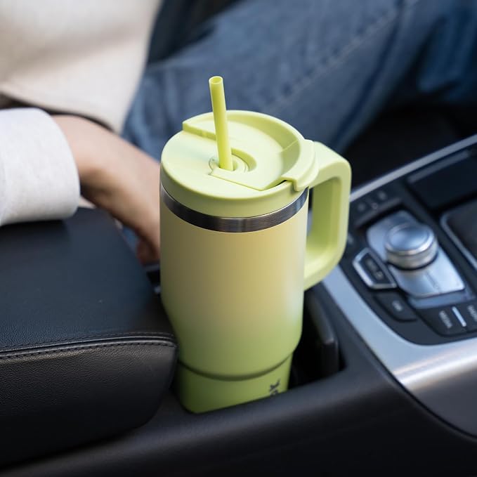 BJPKPK 30 oz Insulated Tumbler with Handle & Straw, Stainless Steel | Double Wall Vacuum Insulation, Leak Proof, BPA Free, Dishwasher Safe, Cupholder Friendly, Travel & Outdoor, Lavender Green