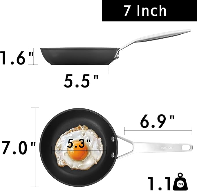 MsMk 7 Inch Small Nonstick Frying pan, Grey Egg Omelet Skillet | Non Toxic, Even Heating, Easy Clean, Dishwasher & Oven Safe, suitable for gas & electric & induction stoves, PFOA & PFAS Free