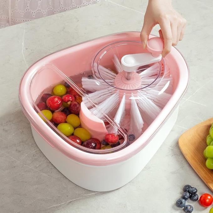 Fruit Cleaner Spinner, Manual Fruit and Vegetable Washer Cleaner with Crank Handle,Large Fruits Washer Spinner with Brush,Vegetable Scrubber for Berries, Grapes, Salad, Produce Scrubber