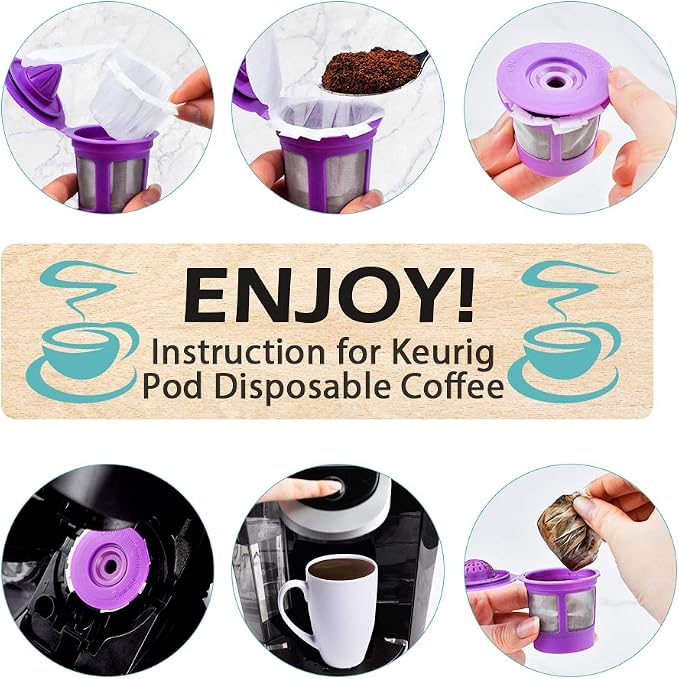 CAPMESSO Disposable Coffee Filters with Lid Kerig Paper Filter for Reusable Single Serve Pods Compatible with Keurg 2.0 & 1.0 Coffee Maker (White, 200)