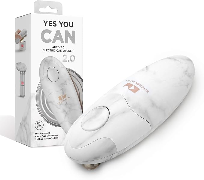 Kitchen Mama Auto 2.0 Electric Can Opener, Marble White | Refined Blade, Automatic Hands Free, Smooth Edge, Food-Safe, Battery Operated