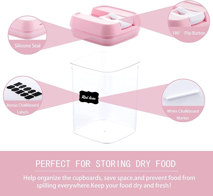 U-QE Airtight Food Storage Containers -8 Piece BPA Free Clear Plastic Airtight Containers with Easy Lock Lids for Kitchen Pantry Organization and Storage - Sugar, Flour, Cereal, Labels & Marker