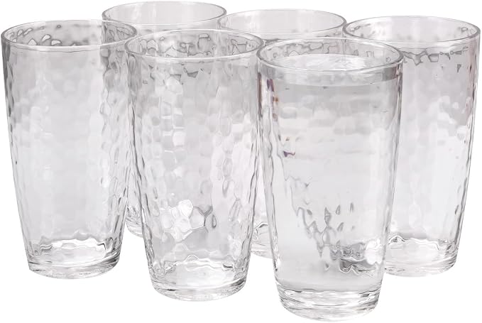 Yalin 20 Ounce Acrylic Drinking Glasses, Reusable Plastic Tumbler, Stackable, BPA-Free, Shatter Proof, Dishwasher Safe, Set of 6 Cups (Clear)
