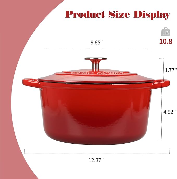 EDGING CASTING Enameled Cast Iron Dutch Oven with Sourdough Bread Baking Kit, Bread Dutch Oven with Lid, Includes Proofing Basket & Baking Tools, 5qt, Red
