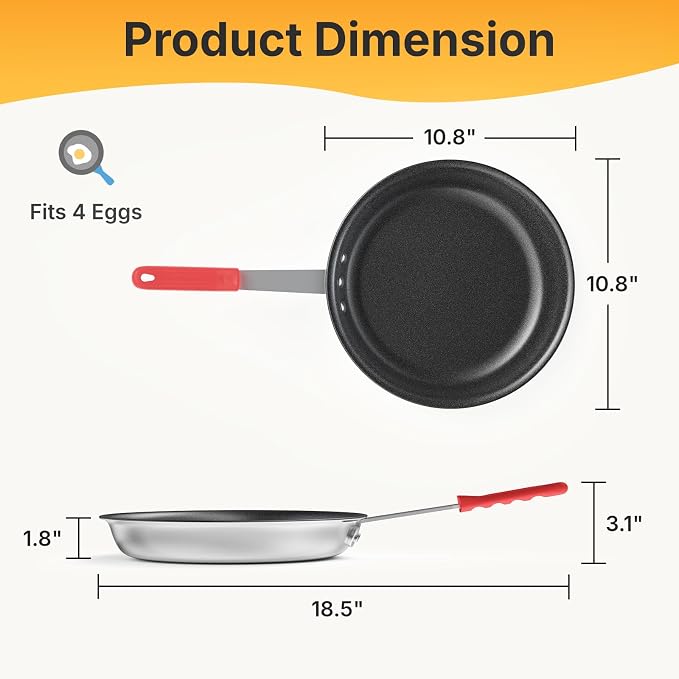 NEWBULIG Nonstick Frying Pan, 10 Inch Heavy-Gauge Aluminum Skillet with Ceramic Nonstick Coating & Stainless Steel Base for Induction, Electric, Gas, Oven Safe, Red Hanging Handle | Aluminum body even heating, steel handle silicone grip, oven safe 392°...