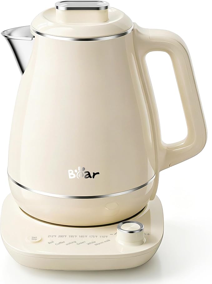 Bear Electric Kettle, 1.5L 304 Stainless Steel Water Boiler, 1500W Fast Boiling Tea Kettle with Double Wall Cool Touch, Auto Shut-Off & Boil-Dry Protection, BPA-Free, Cream