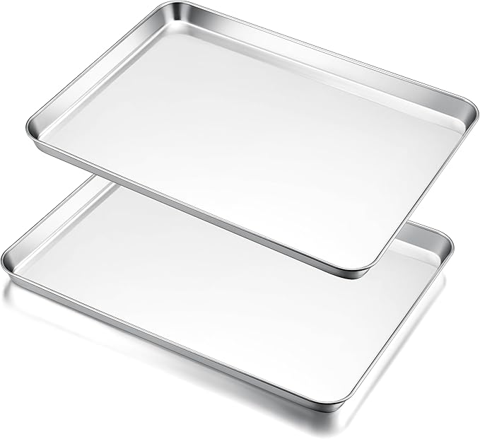 E-far Large Baking Sheet Set of 2, 20"x14" Stainless Steel Cookie Sheet | Non Toxic Metal Baking Pan Tray for Cake Cookies, Healthy & Rust Free, Mirror Finish & Dishwasher Safe