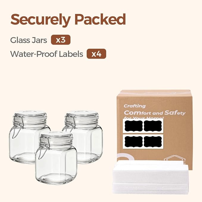 ComSaf Square Glass Pantry Jars with Airtight Lids 34 oz 3 Pack Coffee | Coffee beans, Tea sugar flour, Coffee station, Pantry organization, Small apartments, Countertop storage, Pickle