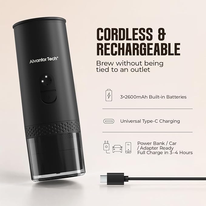 Portable Electric Espresso Machine, Mini Self-Heating Travel Coffee Maker for Ground Coffee & NS Capsules, Ideal for Camping, RV, Hiking & Office