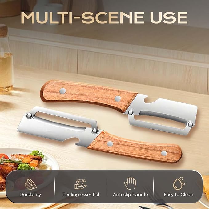 Multi-Functional Vegetable Peeler for Kitchen, 2026 New Stainless Steel Peeler with Wooden Handle and Bottle Opener, Kitchen Tool for Fruit Veggie Pumpkin, Gifts for Mom (Wood，1PC)