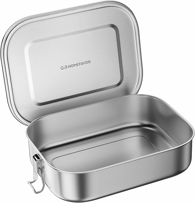 G.a HOMEFAVOR Stainless Steel Bento Lunch Box, 1400 ml/47 oz | Leak-Proof, Dishwasher Safe, BPA-Free, with Lock Clips, Meal Prep, Large Food Container, for Adults