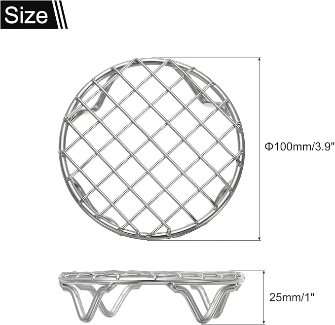 uxcell Round Cooking Rack 3.9 Inch Dia Stainless Steel Wire Cooling Steamer Rack for Baking Canning Cooking Roasting Cooling Grilling Drying, Silver