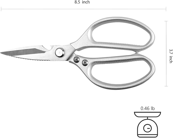 8.5”Kitchen Shears for Food Chef Scissors Heavy Duty Culinary Scissors | Heavy Duty, Large Handle, Ultra Sharp Serrated Blade, Cutting Poultry Bones, Scraping Fish Scales, Open Beer, Multifunctional