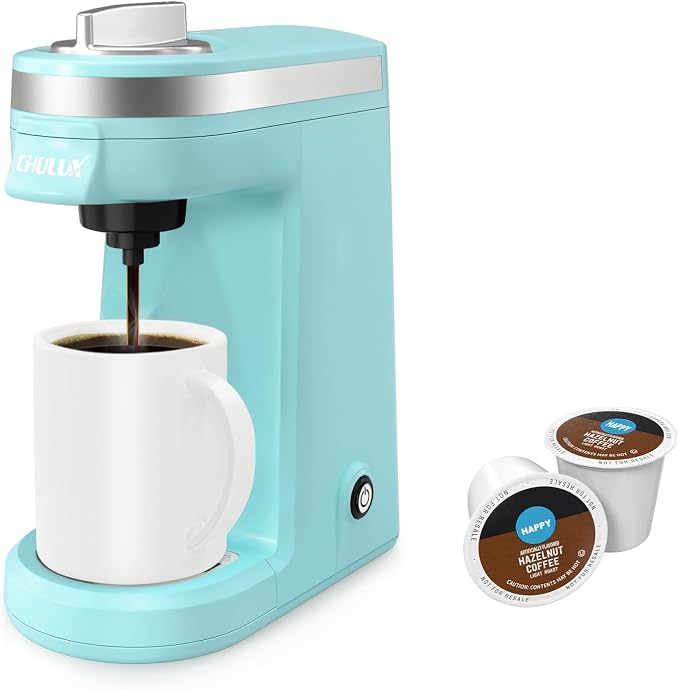CHULUX Mini Coffee Maker for K Capsule, Single Serve Coffee Maker for One Cup Americano, Lightweight Pod Coffee Machine, Aqua | Fast-Heating Boiler System, Single Cup Brewing, Portable Compact Design, Four-Hole Multi-Stream Needle, Adjustable Drip Tray