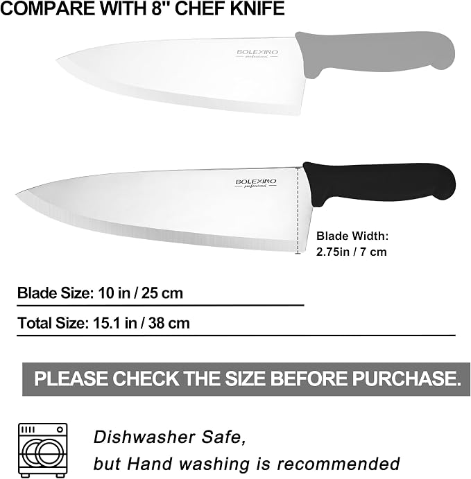 10" Professional Chef Knife, High Carbon Steel, Ergonomic (Black) | 10" High Carbon Stainless Steel,Versatile wide-blade chef knife,Non-Slip Ergonomic Handle,Durable, Stain-Resistant & Sharp.