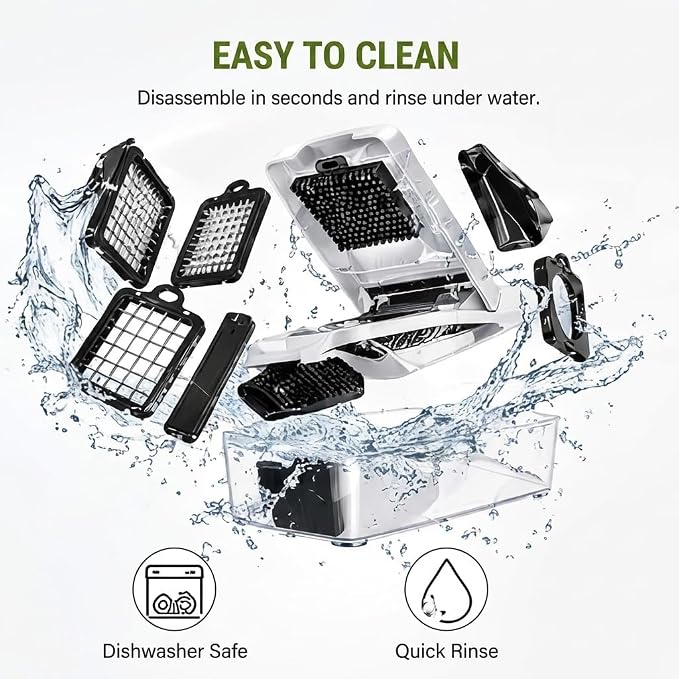 Vegetable Chopper, 10 Blades Slicer Onion Dicer, Multi 23-in-1 Veggie Mandoline Food Cutter for Tomato Fruit, Vegetable cutter with Hand Protector, Egg Separator & Slicer, Container（White）