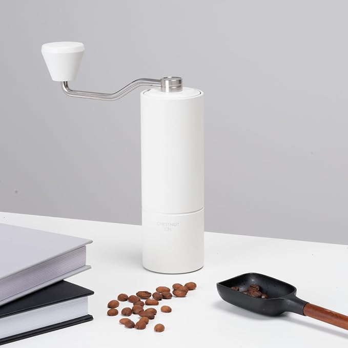 TIMEMORE Chestnut C3S Manual Coffee Grinder with CNC Stainless Steel Conical Burr Capacity 25g, Internal Adjustable Setting, Double Bearing Positioning for Travel, Camping, White