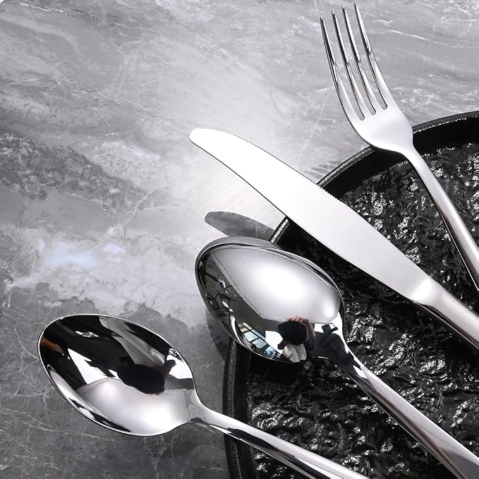 Silverware Set for 4, Prendcyx 20-Piece Heavy Duty Flatware Cutlery Set, 18/0 Food-Grade Stainless Steel Tableware Set, Dishwasher Safe for Home, Restaurant, Wedding, Party, Mirror Polished