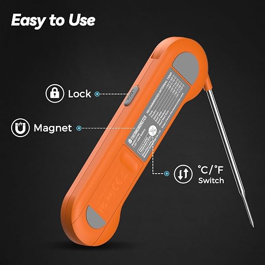0.5 Sec Instant Read Meat Thermometer Digital with ±0.5℉ Precision, Orange | Food Thermometer for Cooking Kitchen Gadgets, Oven Grill Candy BBQ Essentials Accessories, Gifts for Him Dad Men Birthday