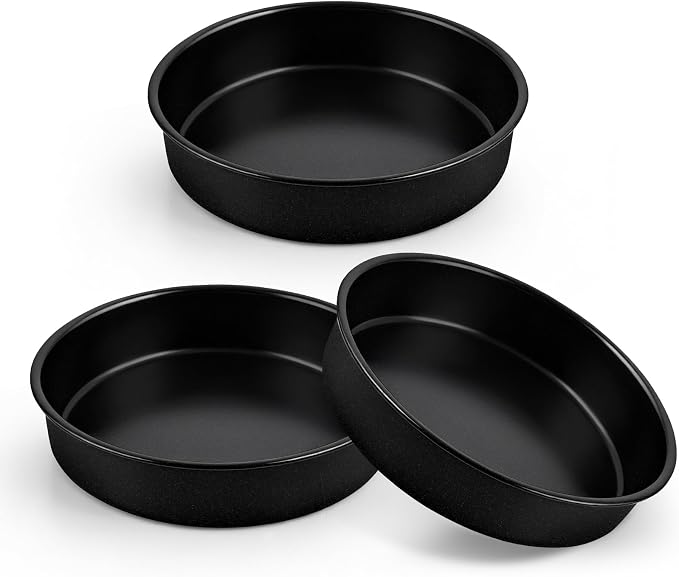 P&P CHEF 9 Inch Cake Pan Set of 3, 3 Pcs Nonstick Round Cake Baking Pans | Stainless Steel Core & Non-stick Coating, Layer Cakes Tin for Cooking, Ideal for Birthday Wedding, Oven & Dishwasher Safe