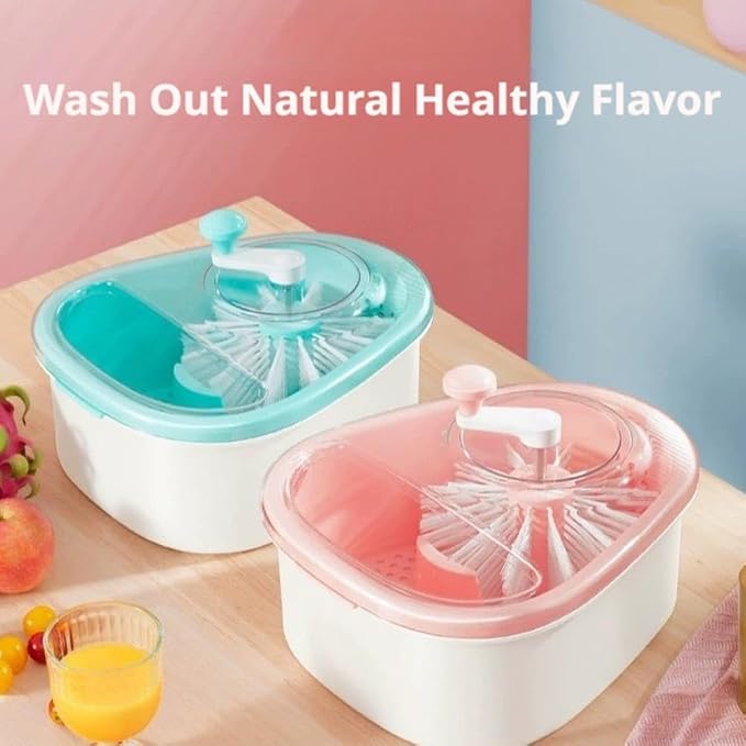 Fruit Cleaner Spinner, Manual Fruit and Vegetable Washer Cleaner with Crank Handle,Large Fruits Washer Spinner with Brush,Vegetable Scrubber for Berries, Grapes, Salad, Produce Scrubber