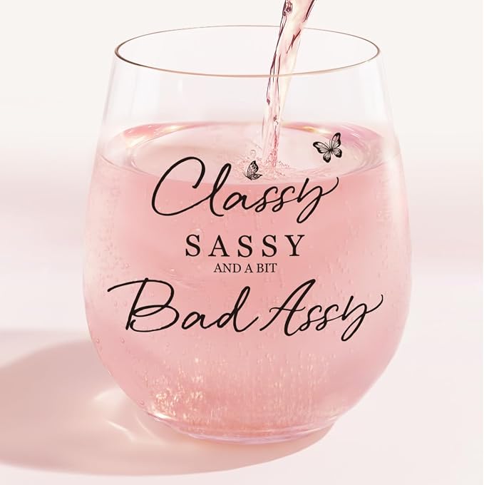 Funny Gifts for Women – Classy Sassy Cute Wine Glass 15oz, Dishwasher Safe | Fun Birthday Present for Friends, Sister, Coworkers, Neighbor Girlfriend Lovers, Gag Gifts for Woman, Christmas Gift
