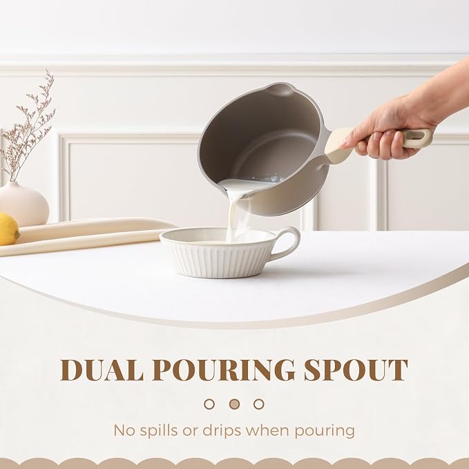 PRICUSIS Nonstick Saucepan with Lid, 2 Quart Sauce Pan, Healthy Sauce Pot with Pour Spouts for Multipurpose Use, PFOS & PFOA Free, Induction Compatible, Apricot