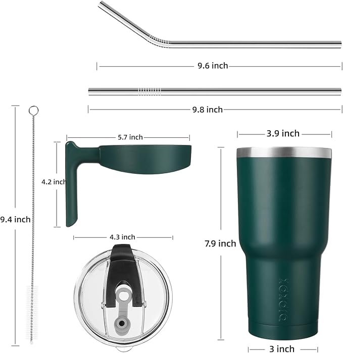 BJPKPK 30 oz Tumbler with Handle & Straw, Insulated Stainless Steel Mug | Double Wall Vacuum, Keeps Hot/Cold, Thermal Cup, BPA Free, Dishwasher Safe, Cupholder Fit, Coffee & Travel, Army Green