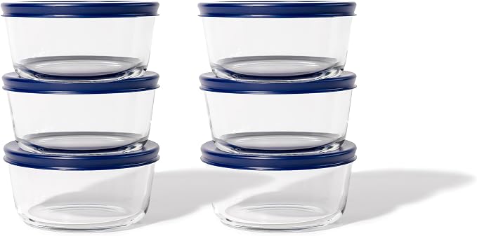 12-Piece Glass Food Storage Containers Set (6 Containers + 6 BPA-Free Lids) | 2-Cup, Leakproof | Microwave, Freezer, Oven & Dishwasher Safe | Ideal for Meal Prep & Pantry Organization, Blue