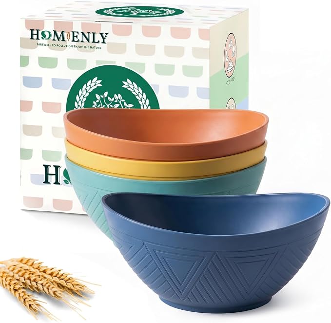 Wheat Straw Bowls Unbreakable Cereal Bowls 26 OZ Serving Bowls for Snack, Dessert, Dinner, Soup, Rice Microwave and Dishwasher Safe Bowls Set for Kitchen, Party, Dorm, RV (4 PCS Multi)