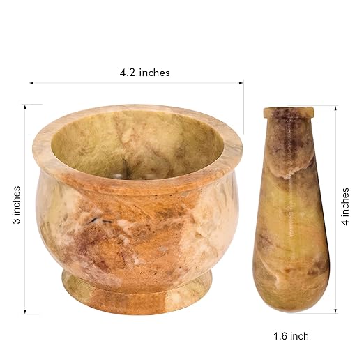Mortar and Pestle, Made of Heavy Duty Polished Hard Stone, Natural Stone Grinder for Spices, Pastes, Herbs, Seasoning etc. (Haldi)