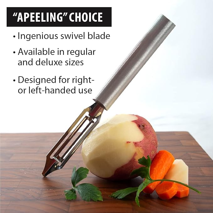 Rada Cutlery Deluxe Vegetable Peeler (W241), Black Handle, Pack of 2 | 2" Stainless Steel Swiveling Blade, Black Resin Handle