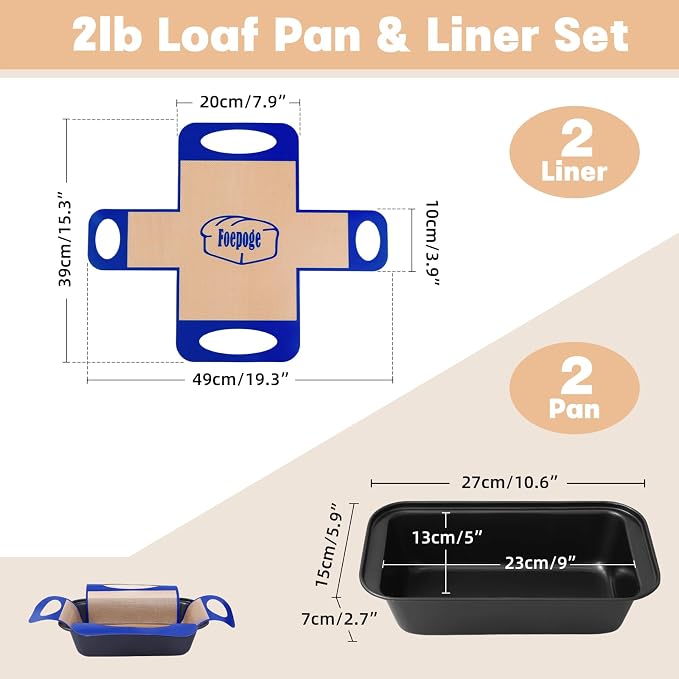Loaf Pan with Liners Set: Nonstick 9 x 5 Inch Bread Pan for Homemade Baking | 2-Pack for Homemade Oven Baking - Rectangular Baking Tray for Kitchen Home Baker Make Sourdough Banana Sandwich 9x5 Brioche