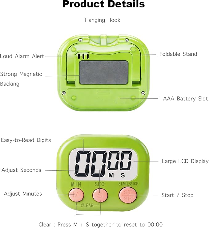 Digital Timer for Classroom Teachers Students, Magnetic Countdown Timer | Easy Timers for Kids Homework Study Kitchen Cooking Gym Game, 6 Pcs