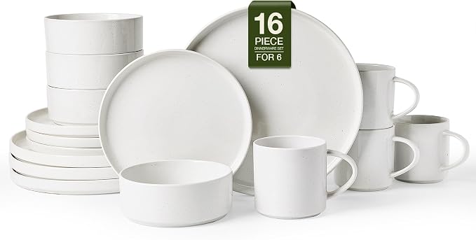 Famiware Nebula 16-Piece Stoneware Dinnerware Set with Mugs, White | Plates and Bowls, Service for 4 - Chip & Scratch Resistant, Microwave & Dishwasher Safe, Essential for Daily Use