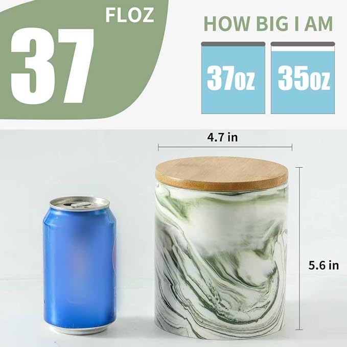 Green Food Storage Jar Strong Ceramic Storage Canisters with Airtight Seal Bamboo Lid Modern Design Seal Damp-Proof Kitchen Jar for Coffee, Tea,coffee