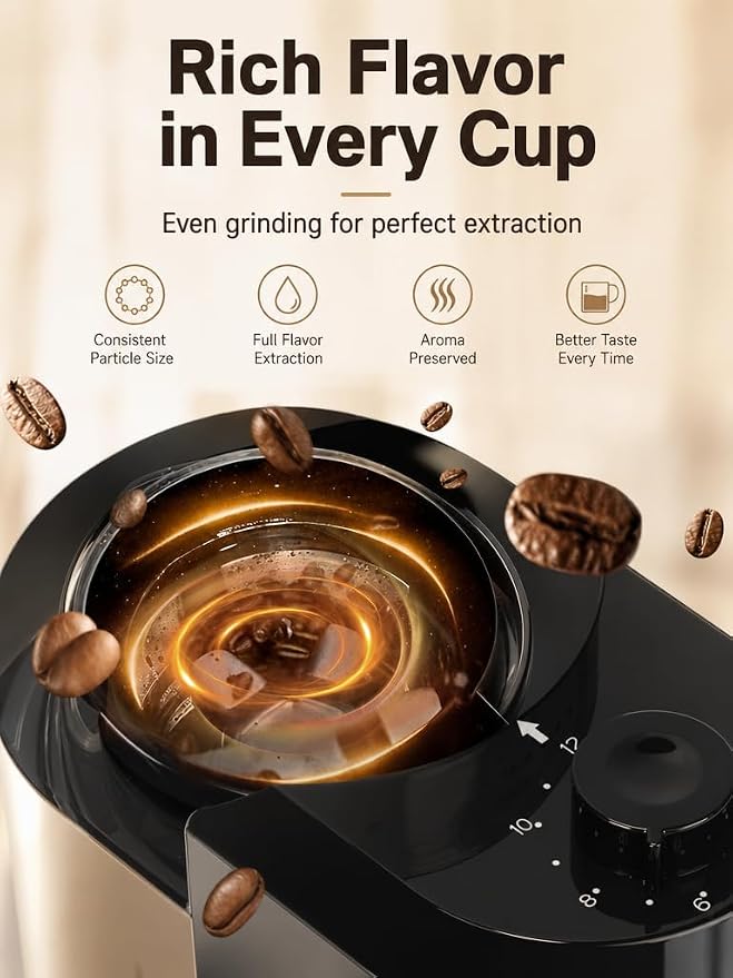 Coffee Grinder - Lonkion Electric Burr Coffee Grinder with 28 Grind Settings - Anti-Static Coffee Bean Grinder for Espresso, Drip, French Press - 2-12 Cup Adjustable - Stainless Steel - Gloss Black